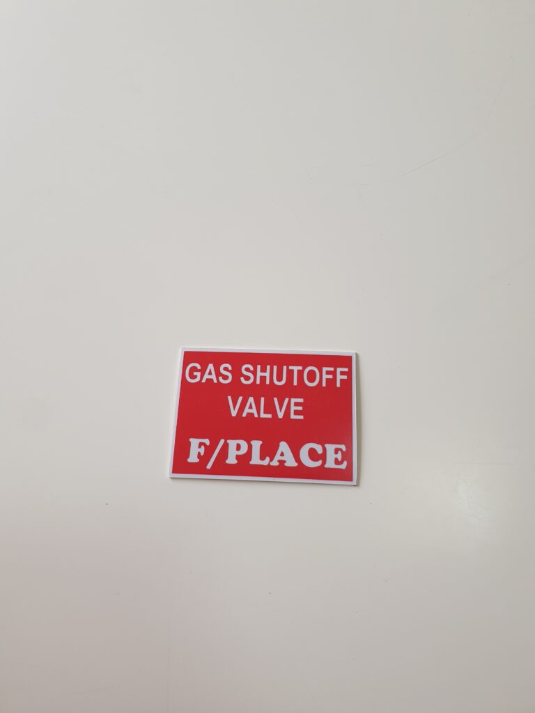 Gas Shutoff Valve Fireplace LPG natural Gas information boards easy fixable surface warning attention signage Gas Shutoff Valve Fireplace LPG natural Gas information boards easy fixable surface warning attention signage