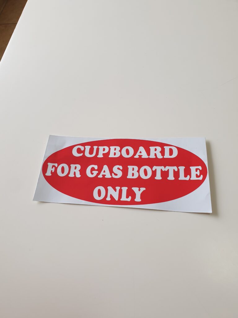 Gas bottle in the cupboard installation LPG peel and stick signage Health and safety sign safety regulation Gas bottle in the cupboard installation LPG peel and stick signage Health and safety sign safety regulation