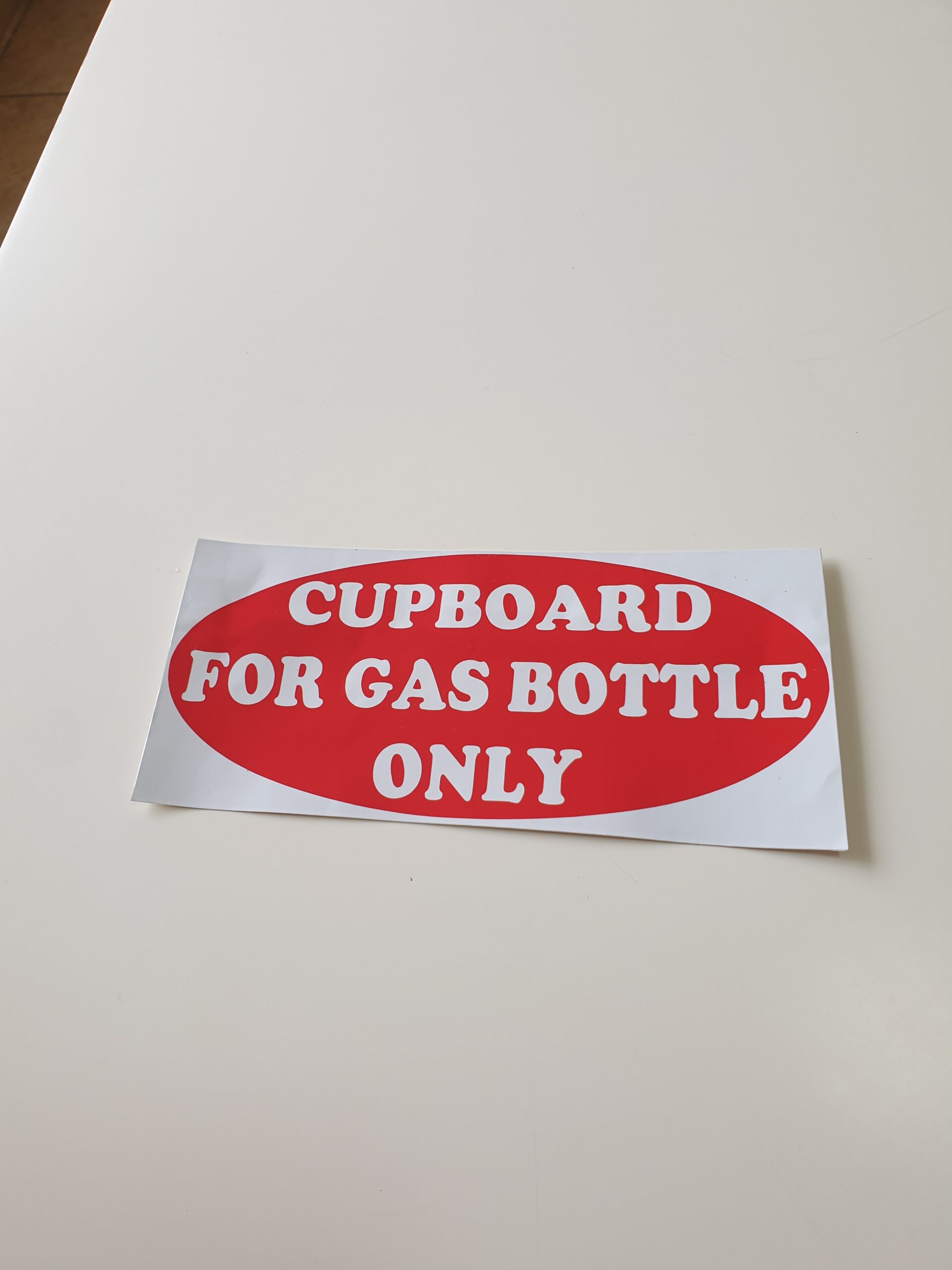 Gas bottle in the cupboard installation LPG peel and stick signage Health and safety sign safety regulation